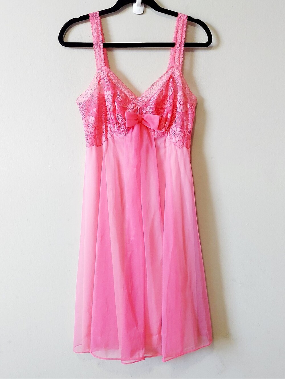 VTG Vanity Fair Bridal Bow Lined Chiffon Babydoll Slip Dress Nightgown Size 32